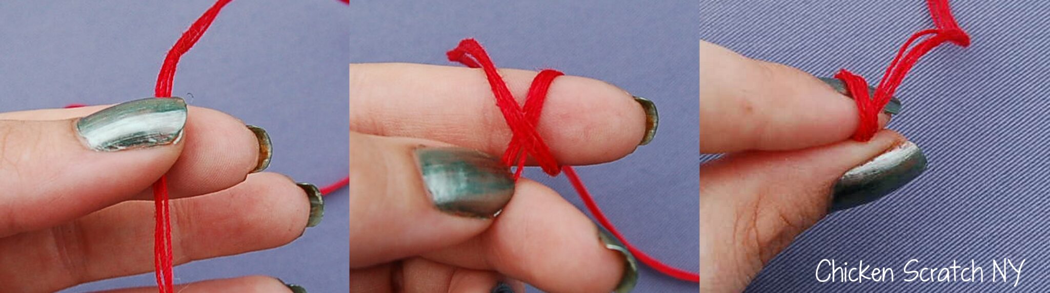Threading a needle and tying a knot - yarn 