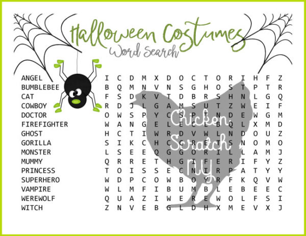 hard halloween costume word search