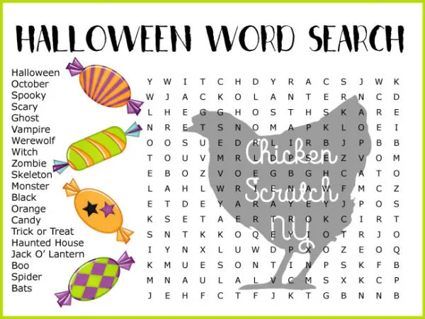 difficult halloween word search with candy 