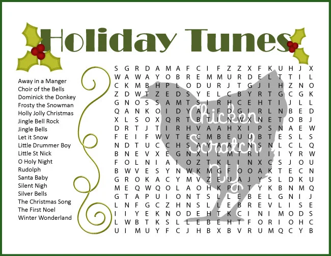 Holiday tunes difficult christmas word search