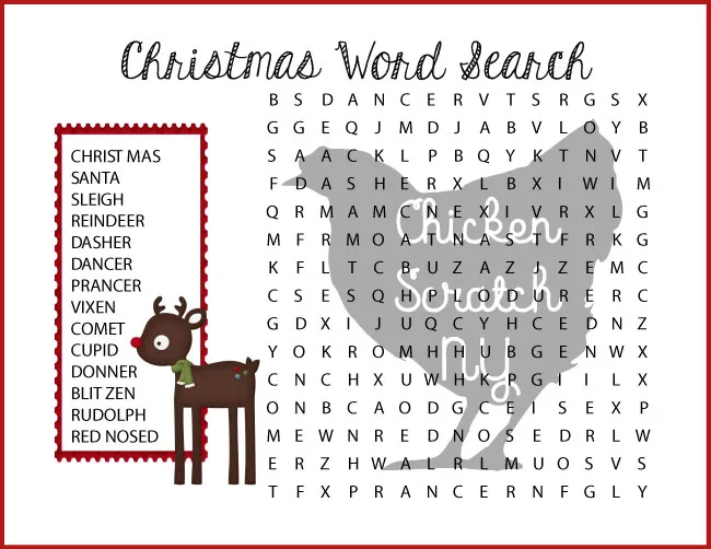 difficult reindeer christmas wordsearch