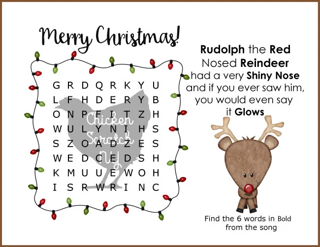 easy christmas reindeer word search