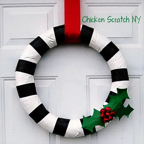 Duck Tape Holiday Wreath with #Ducktape Holly Leaves and Red Jingle Bell Berries