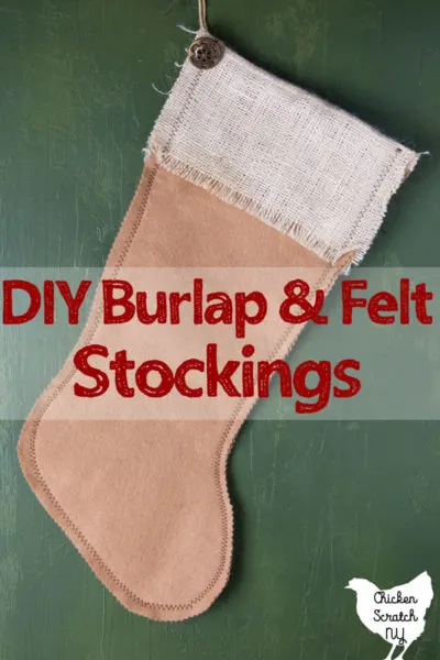 diy tan felt stocking with burlap cuff and vintage button decoration