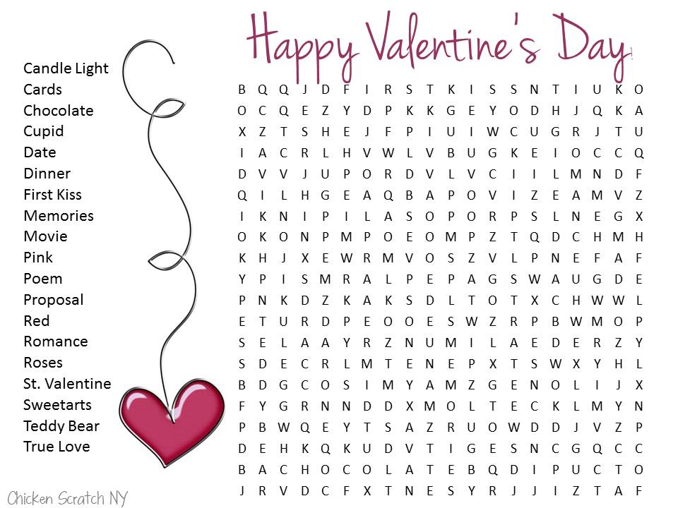 Hard Valentine&rsquo;s Day Word Search | Chicken Scratch NY