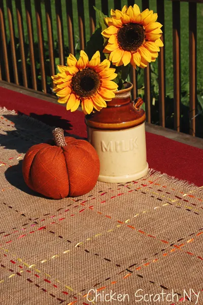 Raising Creative Hearts: Burlap Table Runner with Woven Ribbon & Stenciling