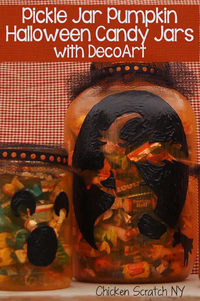 Pickle Jar Pumpkin #Halloween Candy Jars with #DecoArt Glass Paint