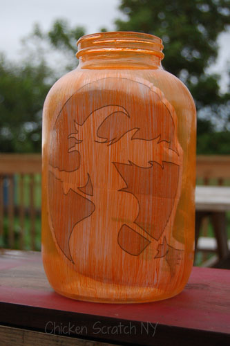 Pumpkin Stencil inside Painted Jar