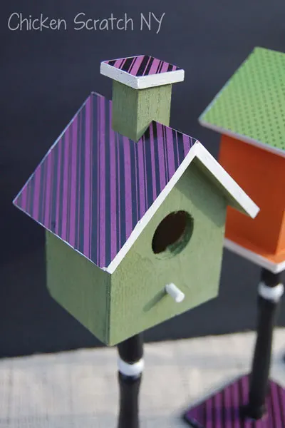 Mod Podge, Paper and Paint Halloween Bird House Decorations