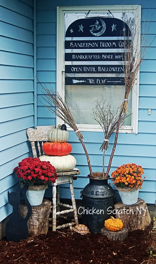 Halloween Entry featuring a rustic sign welcoming visitors to the "Sanderson Broom Co." 