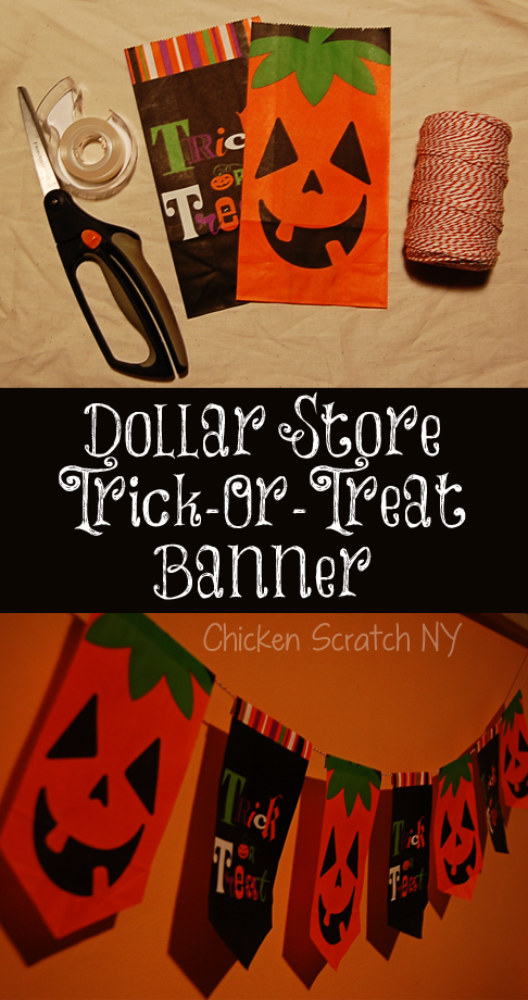 Turn Dollar Store Candy Bags into a cute and quick Halloween Banner