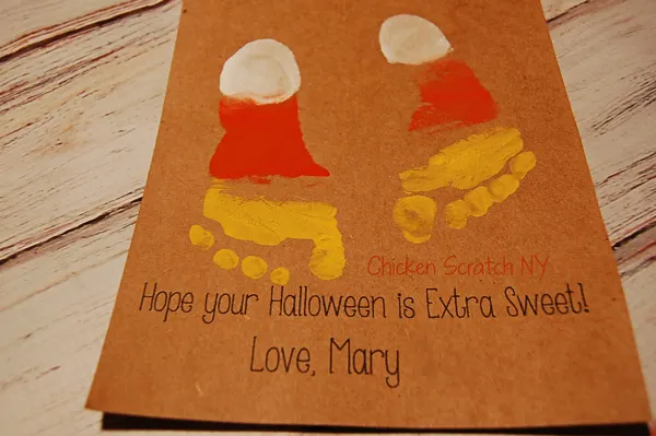 Capture your little ones tiny toes with a printable baby footprint Halloween card
