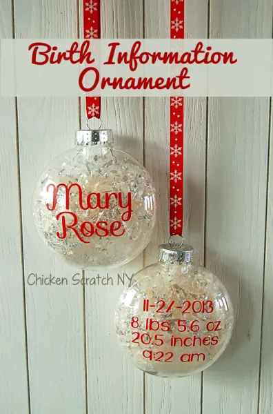 Decorate with memories by creating a special birth information ornament with your little ones details