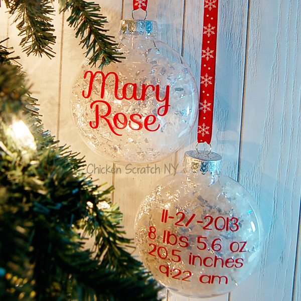 Decorate with memories by creating a special birth information ornament with your little ones details