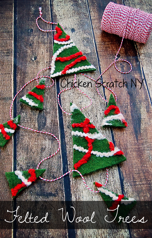 Craft yourself a forest of felted wool Christmas trees using scraps of yarn and a sheet of wool craft felt