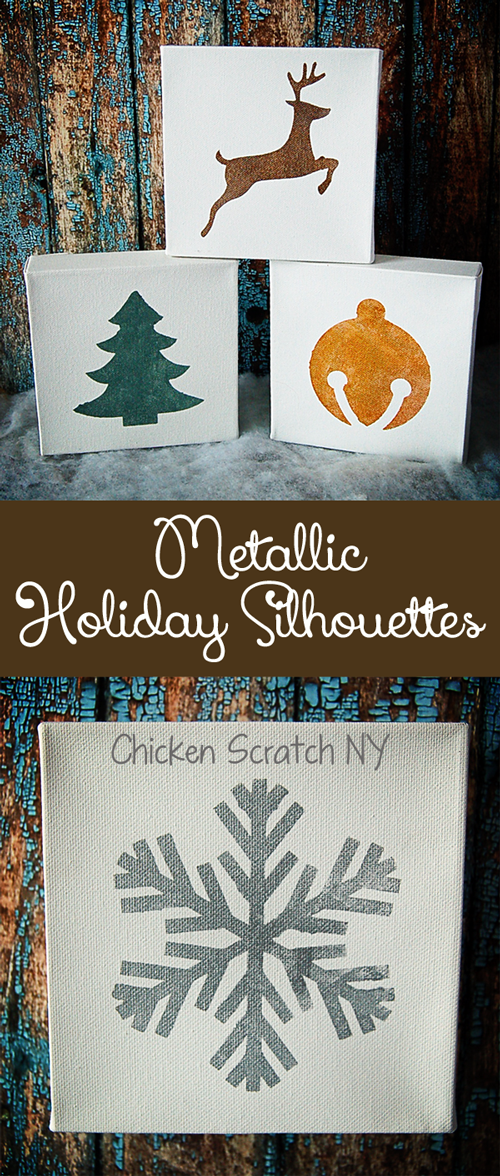 Transform blank canvases into seasonal works of art with metallic paint and simple stenciled holiday silhouettes