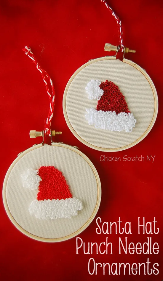 Santa Hat Punch Needle Ornament