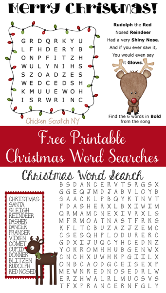 Two Free Printable Reindeer Themed Christmas Word Searched