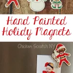 six hand painted Christmas ornaments turned into holiday magnets