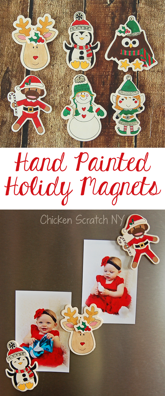 Jazz up your fridge with hand painted Holiday Magnets made from wooden craft store ornaments