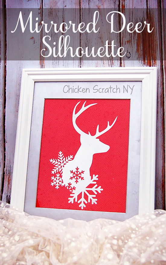 Use an vinyl stencil and looking glass spray paint to craft a winter deer mirror perfect to reflect the twinkling holiday lights