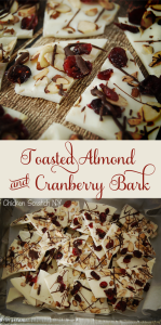 Whip up a pretty and festive Toasted Almond & Cranberry Bark drizzled with dark chocolate in minutes perfect for holiday gift giving or cookie trays