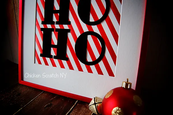 Combine luxurious suede paper, cheerful foil striped paper and a festive metallic frame for a HO HO HO Holiday Sign