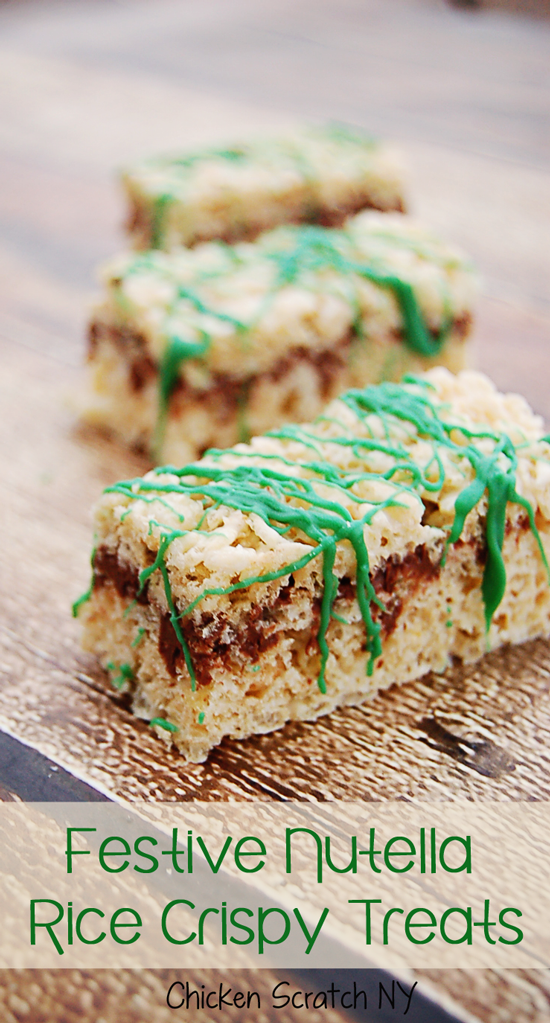 Take your holiday baking to the next level with Nutella Rice Crispy Treats decked out in fancy candy coating