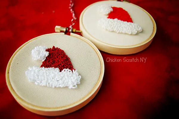 Santa Hat Punch Needle Ornament