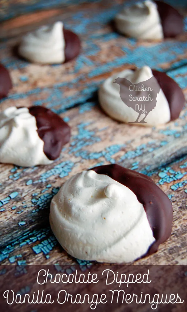 Chocolate Dipped Vanilla Orange Meringues