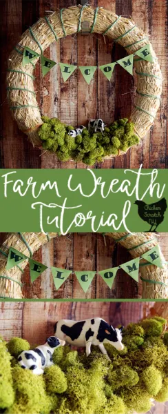 Add some rural charm to your front door with a DIY Spring Farm Wreath featuring a straw wreath, bailing twine and cows with this quick & easy tutorial