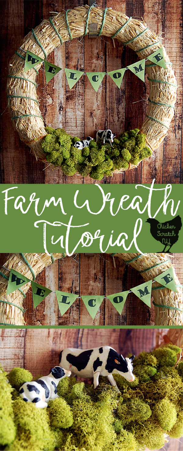 Add some rural charm to your front door with a DIY Spring Farm Wreath featuring a straw wreath, bailing twine and cows with this quick & easy tutorial