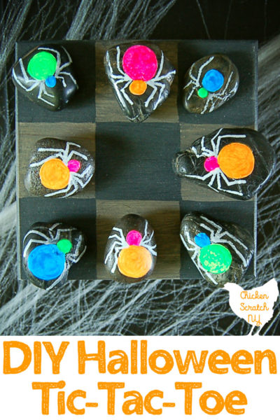 halloween tic tac toe game with DIY hand painted stones for game pieces