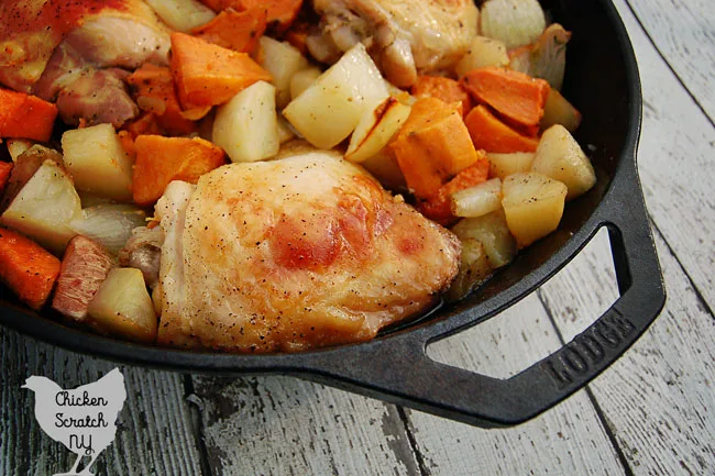 chicken dinner, cast iron recipe, sweet potato dinner