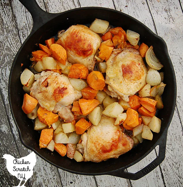 chicken dinner, cast iron recipe, sweet potato dinner