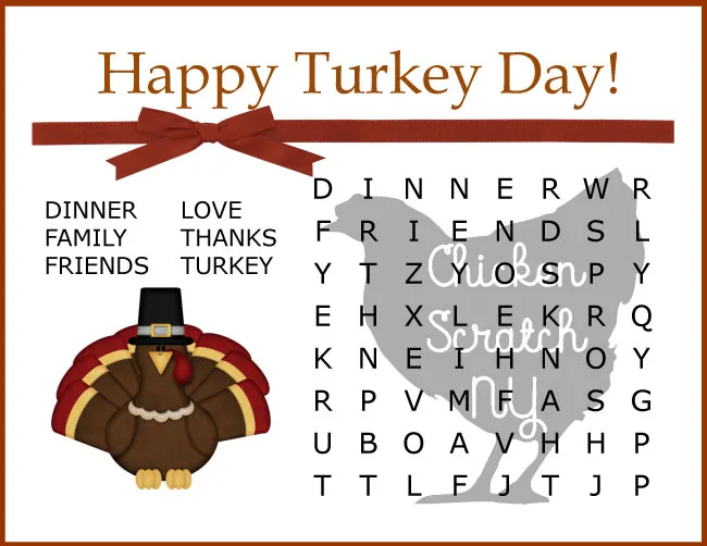 easy thanksgiving word search