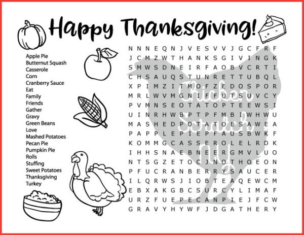 Fall Thanksgiving Word Search