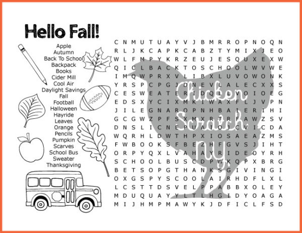 hard fall themed wordsearch with key