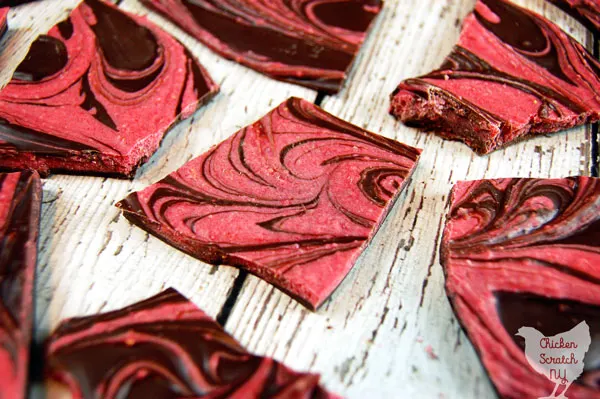 Forget hunting down a ripe strawberry in February, get the sweet strawberry and chocolate flavor combo in this Swirled Chocolate Strawberry Bark. It comes together quickly with 3 ingredients and a microwave so you can get back to smooching your sweetheart ASAP!