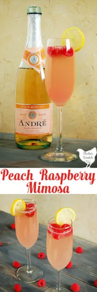 Celebrate with a Raspberry Peach Mimosa full of fresh flavors and bubbles! If a classic mimosa and a peach Bellini made a baby this would be it