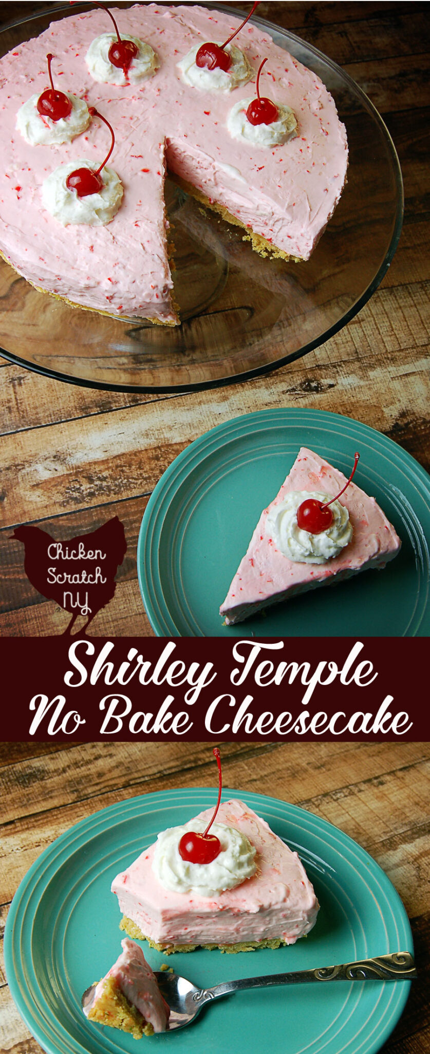 Shirley Temple No Bake Cheesecake with Lemon Oreo Crust