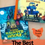 the best halloween books for kids with Little Blue Trucks Halloween and At The Old Haunted House on a wooden surface