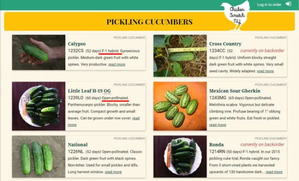 screenshot showing hybrid vs open pollinated seeds