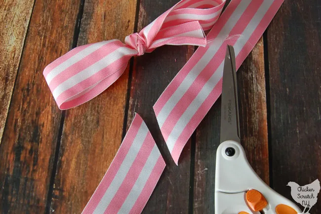 striped ribbon tied into bow