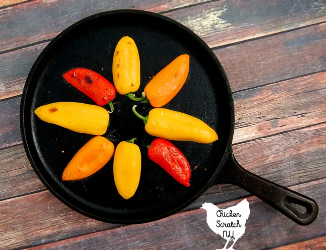 broiled red, orange and yellow peppers