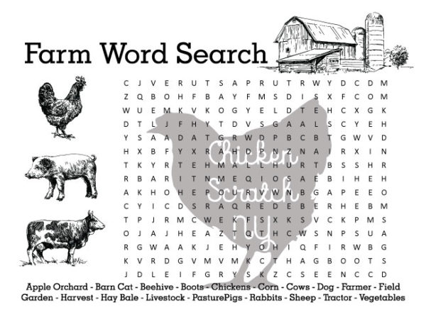 hard farm themed printable word search for kids