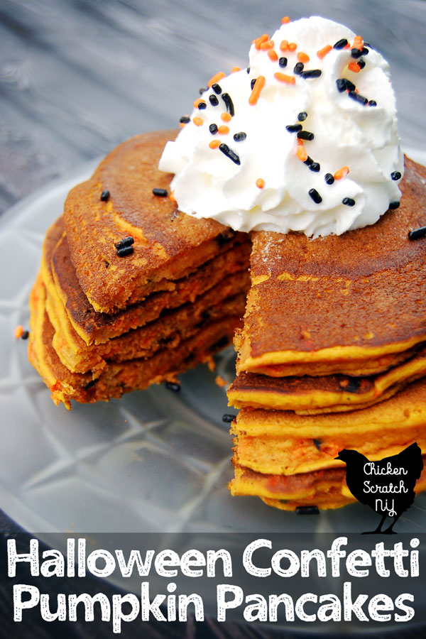 Festive Halloween Confetti Pumpkin Pancakes