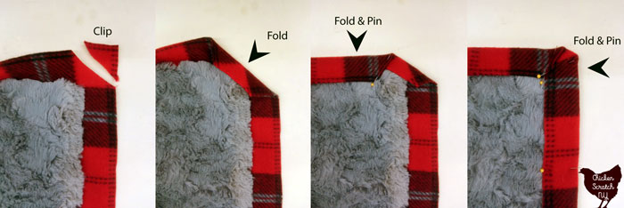 how to pin the corners on a fleece a fur selfbound blanket
