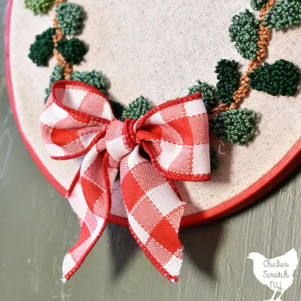 close up of punch needle embroidery wreath