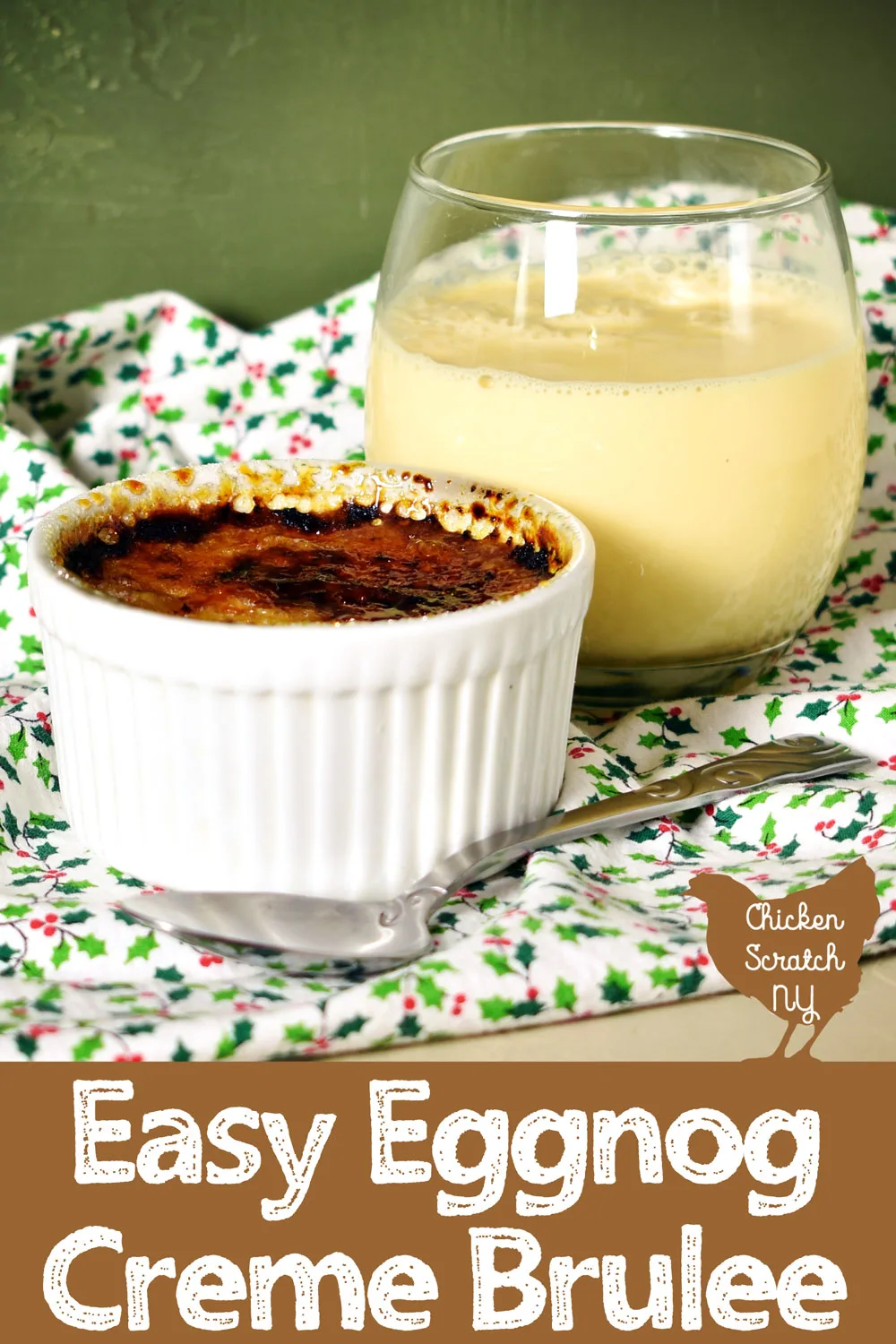 white ramekin filled with eggnog creme brulee